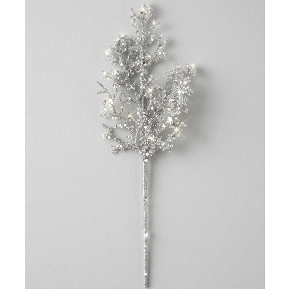 Lot of 3 Silver Iced Glass Crystal Christmas Tree Picks 21" Glitter Twig Spray